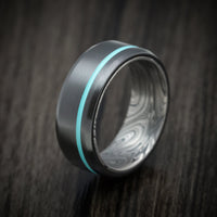 Black Titanium and Marble Kuro Damascus Men's Ring with Cerakote Inlay Custom Made