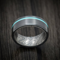 Black Titanium and Marble Kuro Damascus Men's Ring with Cerakote Inlay Custom Made