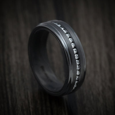Black Titanium or Black Zirconium Custom Men's Ring with Diamonds and a Forged Carbon Fiber Sleeve
