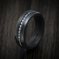 Black Zirconium and Diamond Men's Ring with Forged Carbon Fiber Sleeve Custom Made