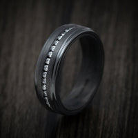 Black Titanium and Diamond Men's Ring with Forged Carbon Fiber Sleeve Custom Made