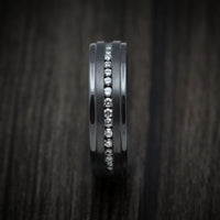 Black Zirconium and Diamond Men's Ring with Forged Carbon Fiber Sleeve Custom Made