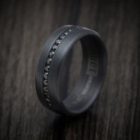 Darkened Tantalum Band With Black Diamonds Custom Made Men's Ring