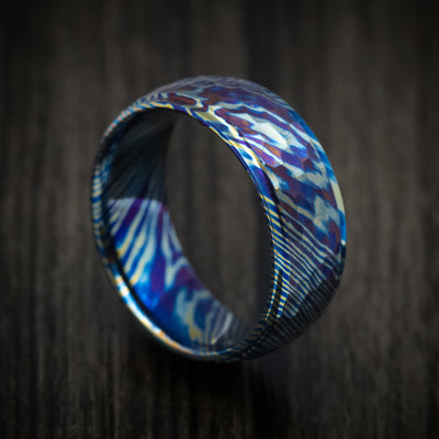 Kuro-Ti Heat-Treated Titanium Damascus Men's Ring Custom Made Band