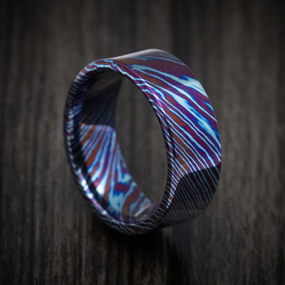 Kuro-Ti Heat-Treated Titanium Damascus Men's Ring Custom Made Band
