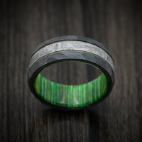 Black Titanium and Meteorite Men's Ring with Cerakote Accent and Wood Sleeve
