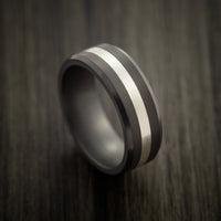Elysium Black Diamond Wedding Band Beveled with Matte Finish with a Sterling Silver Inlay