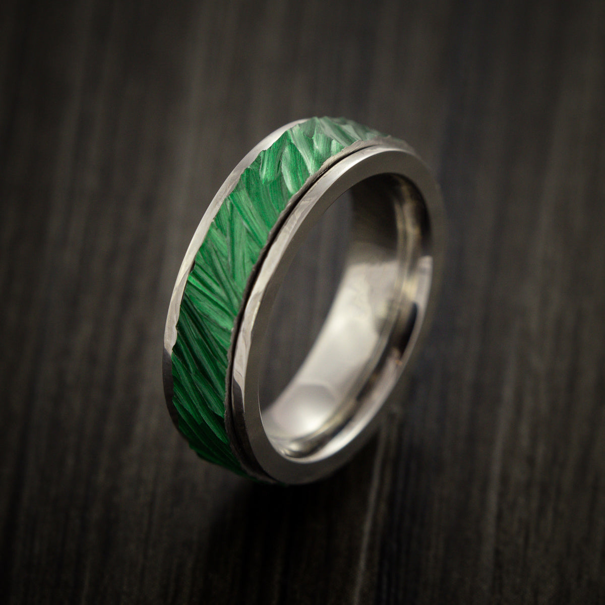 Anodized Titanium Inlay Spinner with Bark Finish Custom Made ...