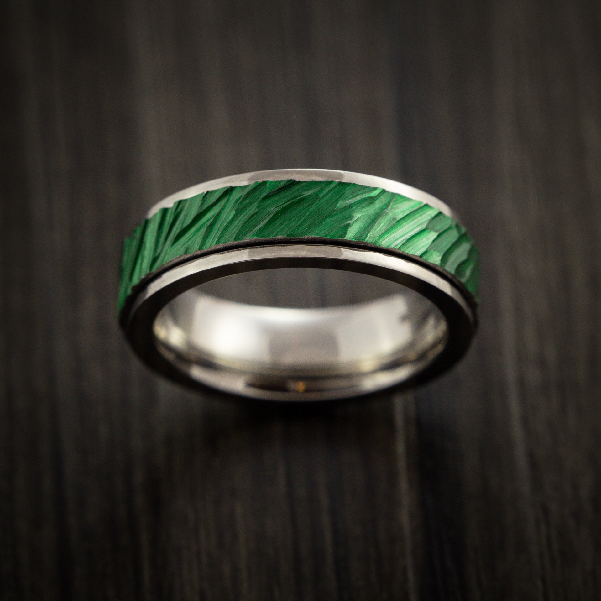 Anodized Titanium Inlay Spinner with Bark Finish Custom Made ...