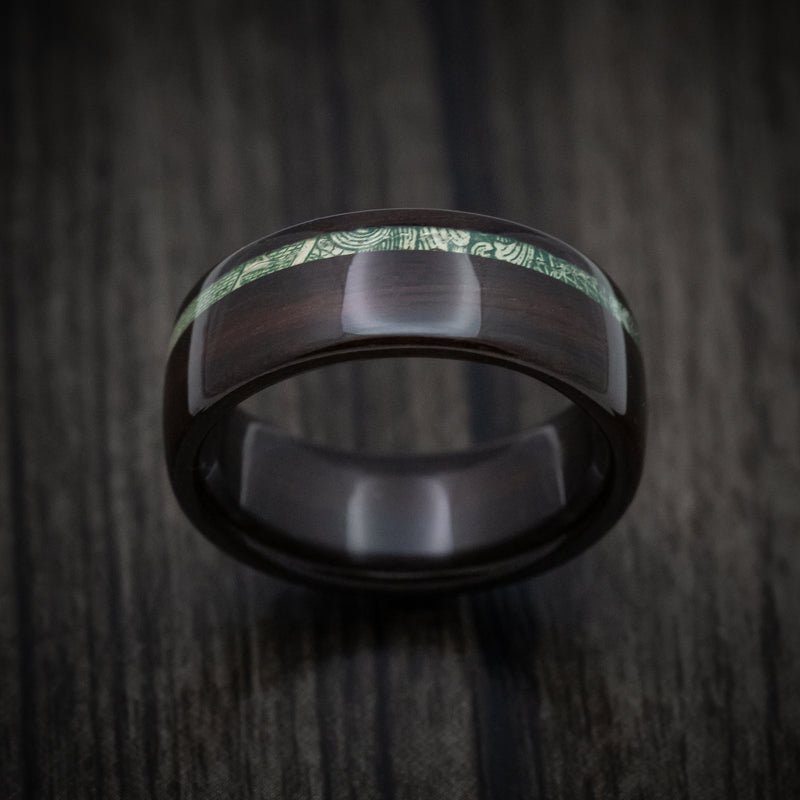 Solid Wood Men's Ring with Cash and Brass Inlays