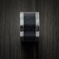 Wood Ring and DAMASCUS Ring inlayed in CHARCOAL HARD WOOD Custom Made to Any Size and Optional Wood Types