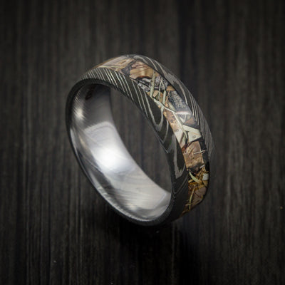 King's Camo Mountain Shadow and Damascus Steel Ring Acid Finish