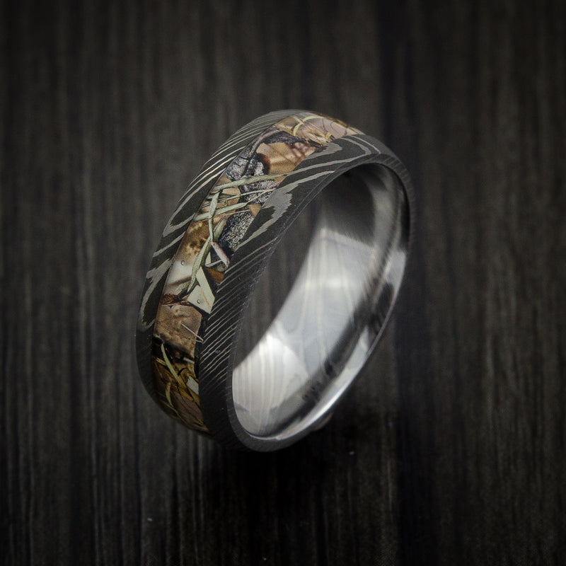 King's Camo Mountain Shadow and Damascus Steel Ring Acid Finish