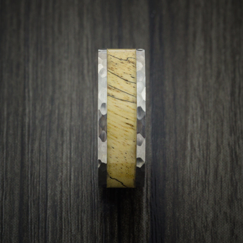 Wood Ring and Hammered Titanium Ring inlaid with SPALTED TAMARIND Custom Made to Any Size and Optional Wood Types