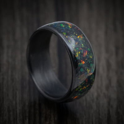 Carbon Fiber and Opal Men's Ring with Glow Custom Made Band