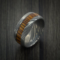 Wood Ring and DAMASCUS Ring inlaid with LEOPARD WOOD HARDWOOD Custom Made