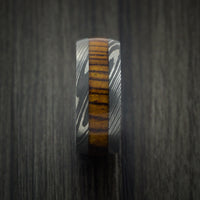 Wood Ring and DAMASCUS Ring inlaid with LEOPARD WOOD HARDWOOD Custom Made