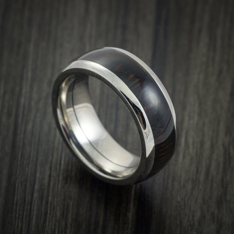 Wood Ring and Titanium Ring inlaid with WENGE HARD WOOD Custom Made to Any Size and Optional Wood Types