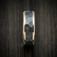 14K Gold Men's Ring with Black Zirconium Rock Finish Inlay Custom Made