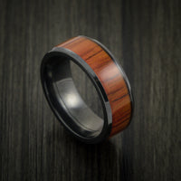 Black Zirconium and WOOD Ring inlaid in PADAUK WOOD Custom Made to Any Size and Optional Wood Types