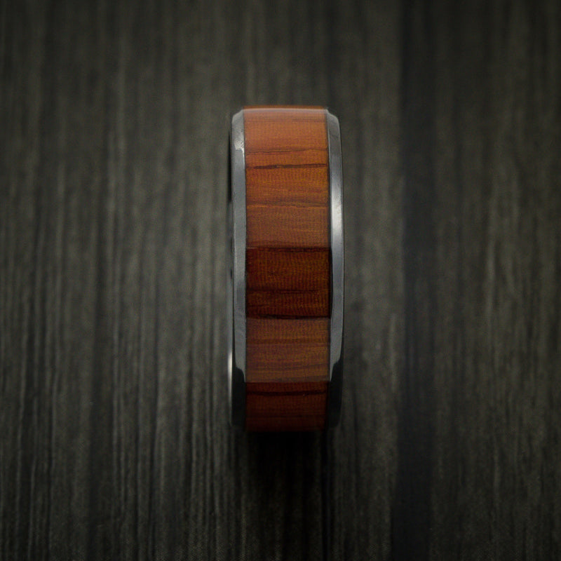 Black Zirconium and WOOD Ring inlaid in PADAUK WOOD Custom Made to Any Size and Optional Wood Types