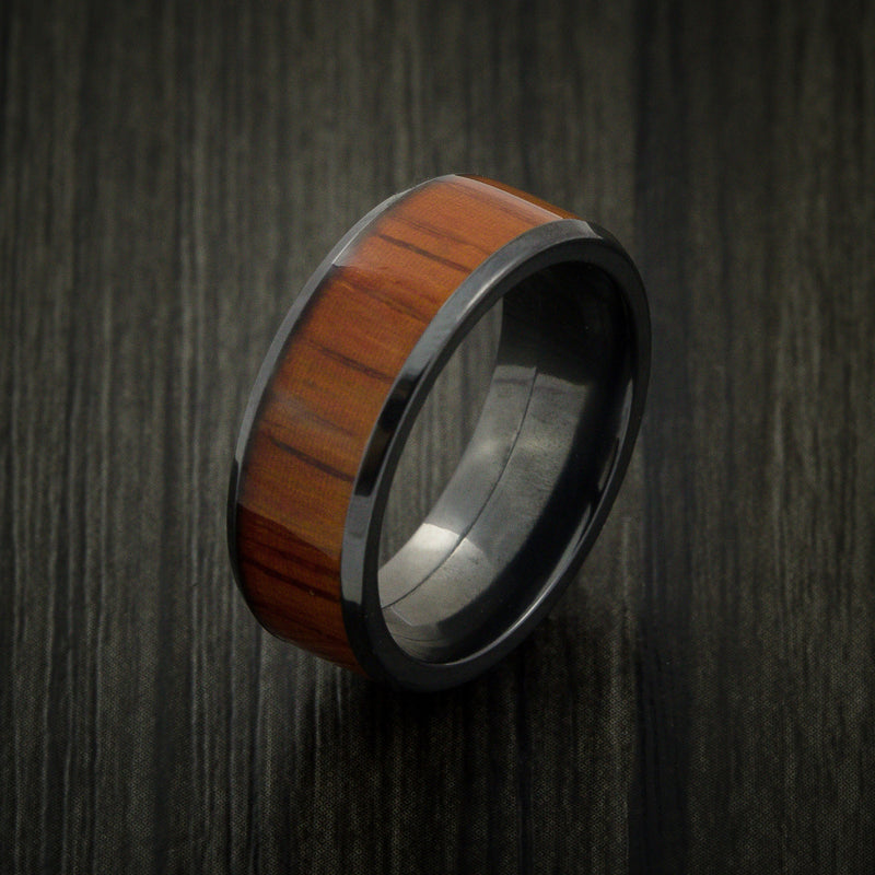 Black Zirconium and WOOD Men's Ring inlaid in PADAUK WOOD Custom Made ...