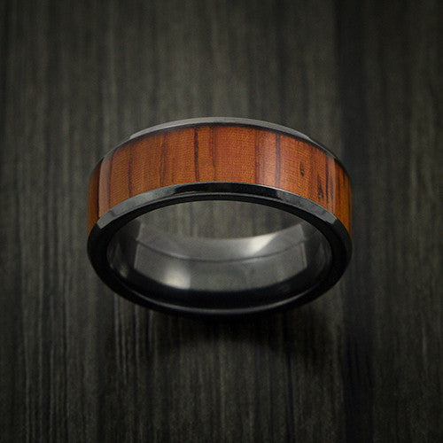 Black Titanium and WOOD Ring inlaid in PADAUK WOOD Custom Made to Any Size and Optional Wood Types