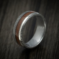 Damascus Steel Men's Ring with Dinosaur Bone and 14K Gold Inlay Custom Made Band