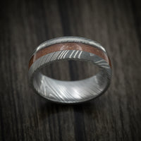 Damascus Steel Men's Ring with Dinosaur Bone and 14K Gold Inlay Custom Made Band