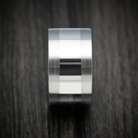 Wide Titanium Men's Ring with Platinum Inlay Custom Made