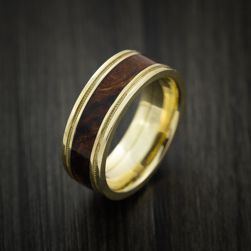 Wood Ring DESERT IRONWOOD BURL HARD WOOD in 14K Yellow Gold Wedding Band Made to any Sizing and Width
