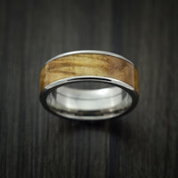 Wood Ring and Titanium Ring inlaid with MAPLE BURL WOOD Custom Made to Any Size and Optional Wood Types
