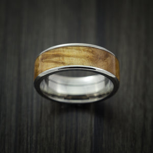 Wood Men's Ring and Titanium Men's Ring inlaid with MAPLE BURL WOOD Cu ...