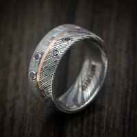 Kuro Damascus Steel Meteorite Men's Ring with Gold and Black Diamonds Custom Made Band