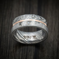 Kuro Damascus Steel Meteorite Men's Ring with Gold and Black Diamonds Custom Made Band