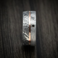 Kuro Damascus Steel Meteorite Men's Ring with Gold and Black Diamonds Custom Made Band