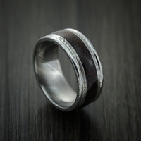 Wood Ring and DAMASCUS Ring inlaid with WENGE HARD WOOD Custom Made to Any Size and Optional Wood Types