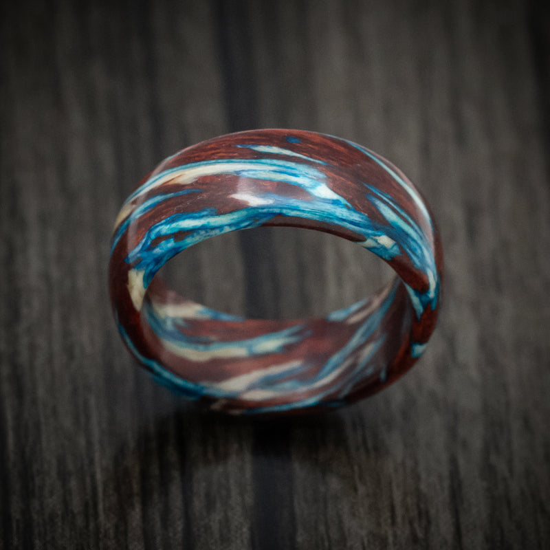 Marbled Wood with Maple, Bloodwood and Blue Maple Custom Made Men's Ring