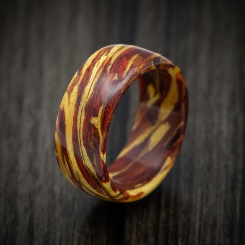 Marbled Wood with Bloodwood, Yellowheart and Yew Custom Made Men's Rin ...