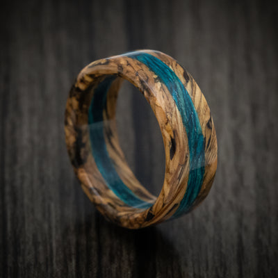 Whiskey Barrel Wood and Blue Hickory Wood Marbled Wood Men's Ring Custom Made Band