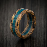 Whiskey Barrel Wood and Blue Hickory Wood Marbled Wood Men's Ring Custom Made Band