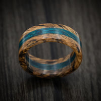 Whiskey Barrel Wood and Blue Hickory Wood Marbled Wood Men's Ring Custom Made Band