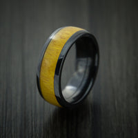 Wood Ring and Black Zirconium Band inlaid with OSAGE ORANGE HARD WOOD Custom Made to Any Size and Optional Wood Types