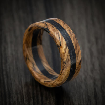 Whiskey Barrel Wood and Ebony Wood Marbled Wood Men's Ring Custom Made Band