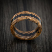 Whiskey Barrel Wood and Ebony Wood Marbled Wood Men's Ring Custom Made Band