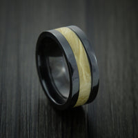 BLACK ZIRCONIUM Ring inlaid with MAPLE BURL WOOD Custom Made