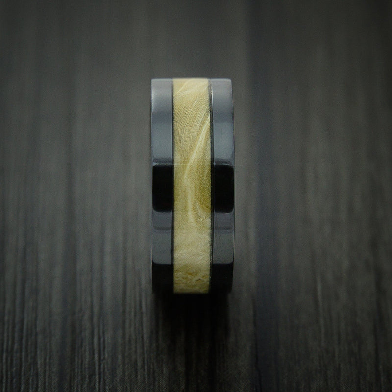 BLACK Titanium Ring inlaid with MAPLE BURL WOOD Custom Made