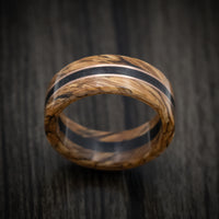 Whiskey Barrel Wood and Ebony Wood Marbled Wood Men's Ring with Rose Gold Inlay Custom Made Band