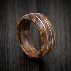Koa Wood Marbled Wood Men's Ring with Platinum Inlay Custom Made Band