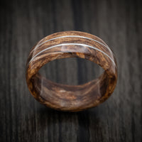 Koa Wood Marbled Wood Men's Ring with Platinum Inlay Custom Made Band